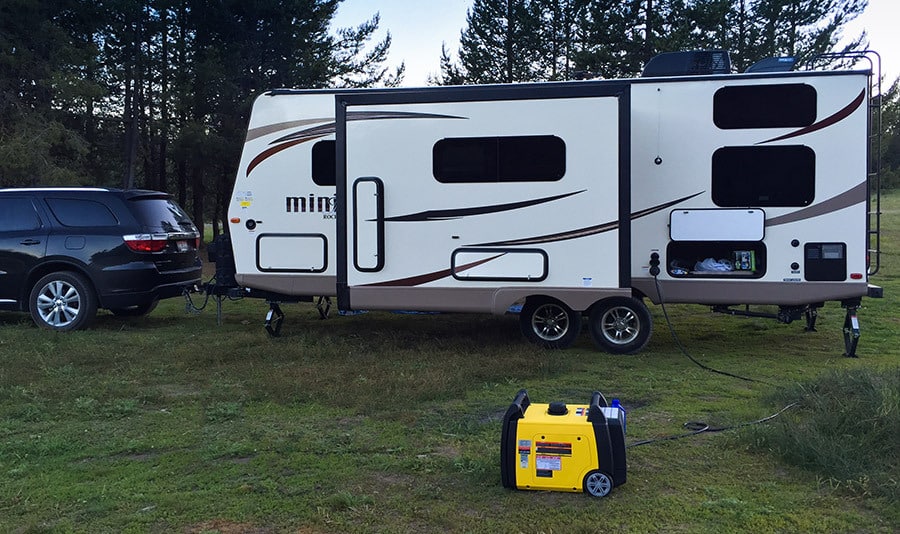 Champion generator connected to a travel trailer