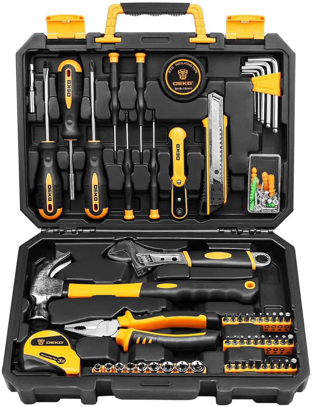  DEKOPRO 100 Piece Home Repair Tool Set,General Household Hand Tool Kit with Plastic Tool Box Storage