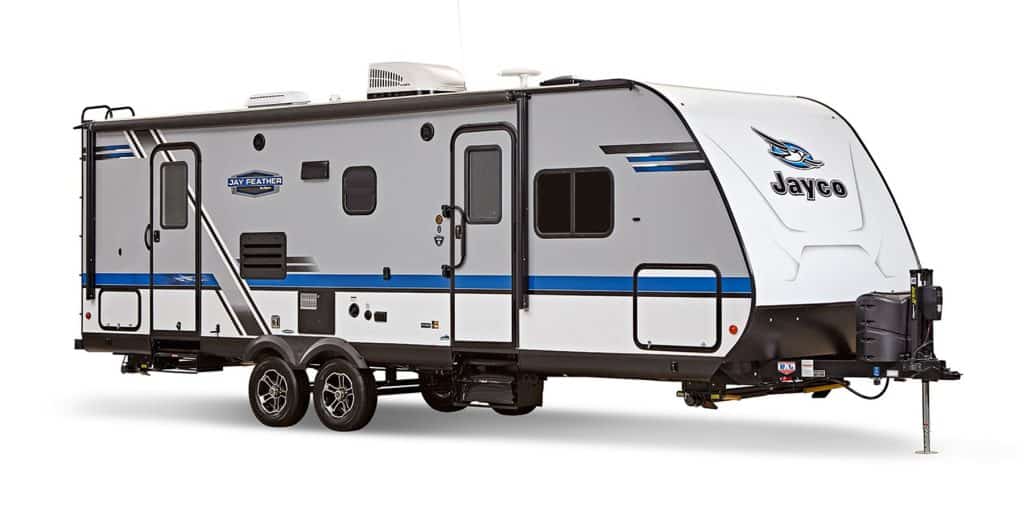 Stock exterior photo of Jayco Jay Feather travel trailer.