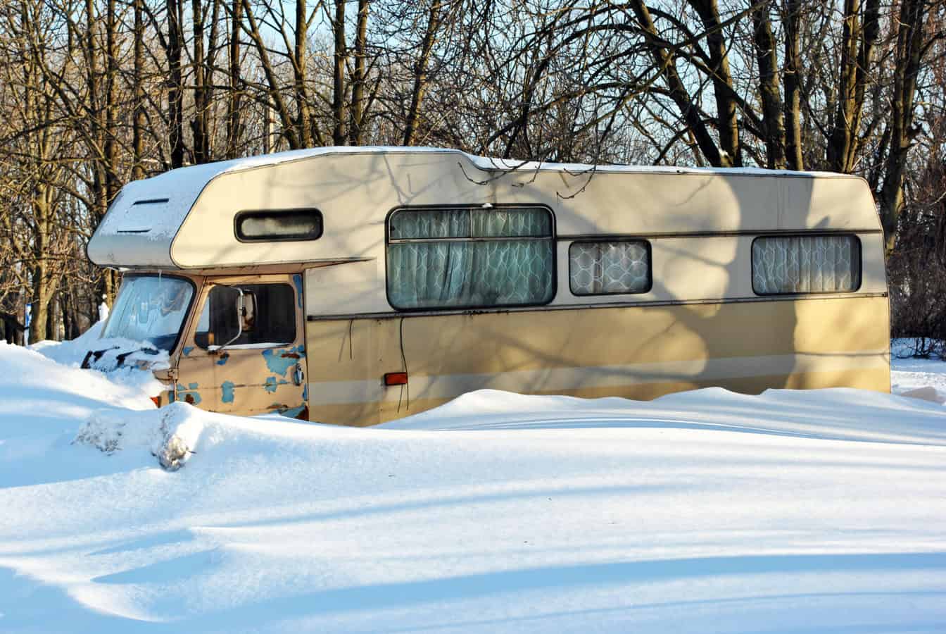 trailer RV in deep snow