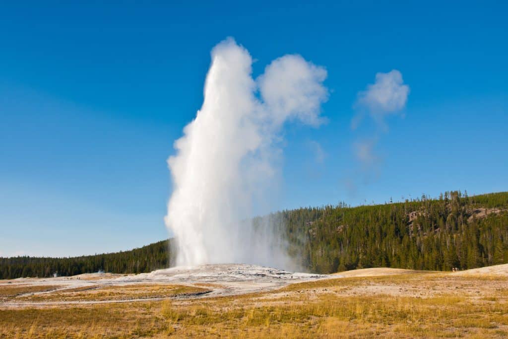 Old Faithful erupts at Yellowstone National park.