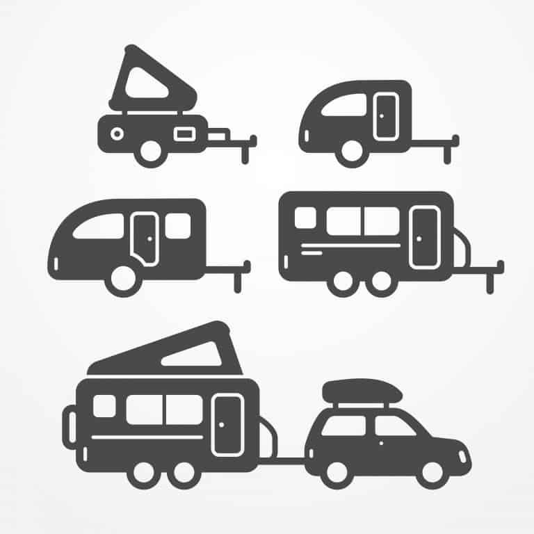 Clip art graphic showing icons of various travel trailer types.