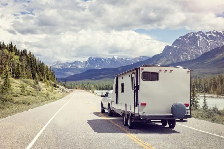 Travel trailer on scenic highway