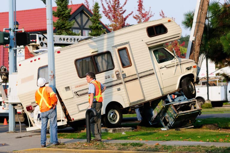 Damaged Class C motorhome in accident.