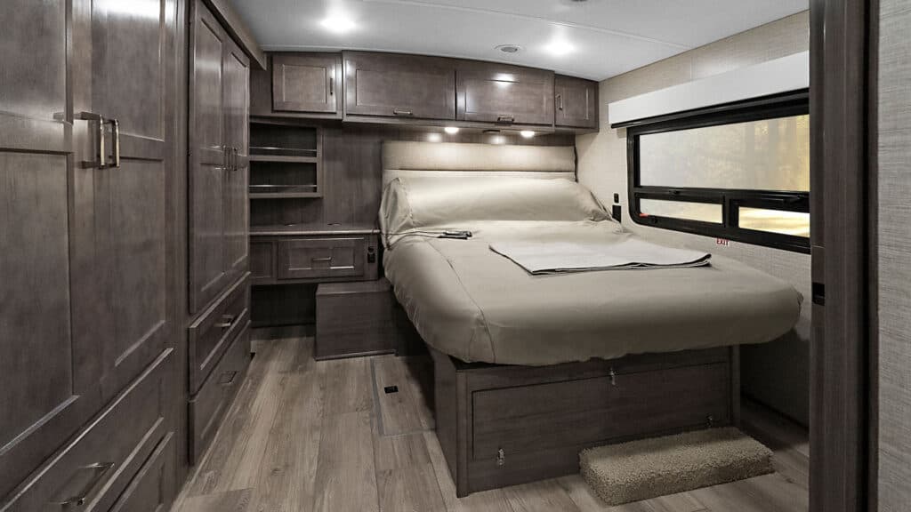 Wheelchair accessible bedroom in RV.