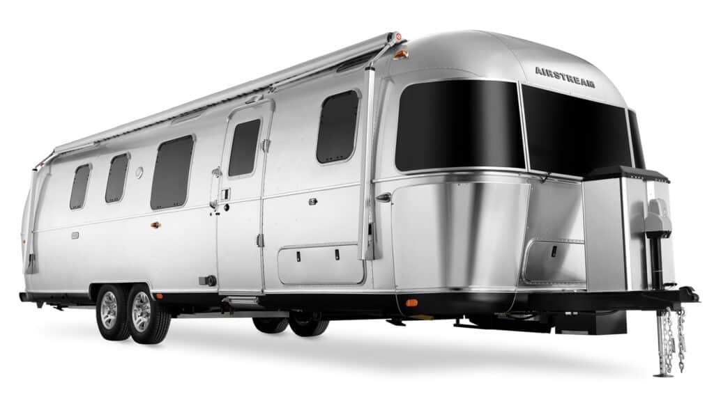 Exterior stock photo of an Airstream travel trailer.