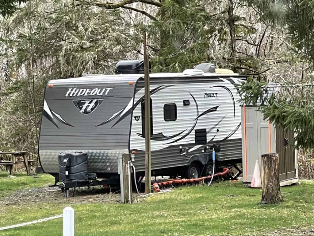 camping trailer in campsite