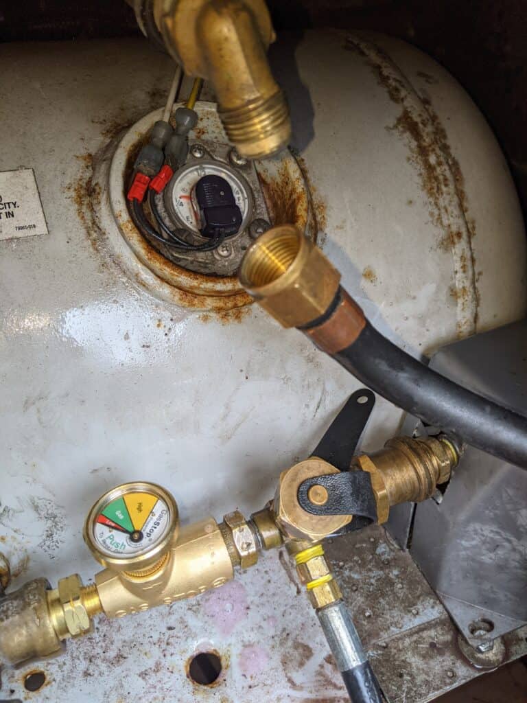 Propane hose disconnected and the GasStop device reading no pressure.