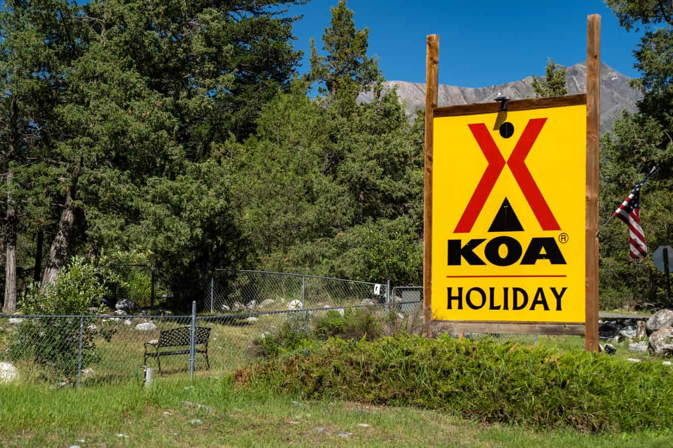 KOA campground sign at campground entrance.