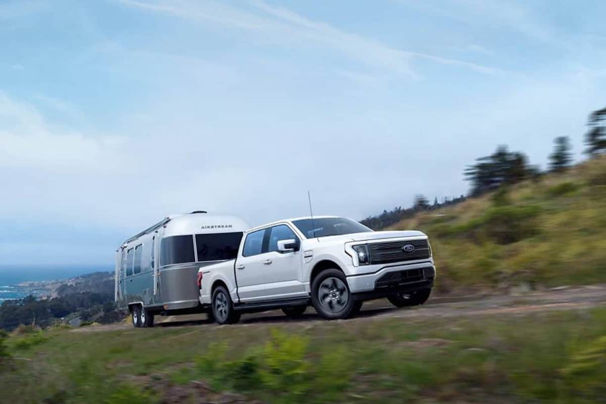 Ford electric truck towing an Airstream