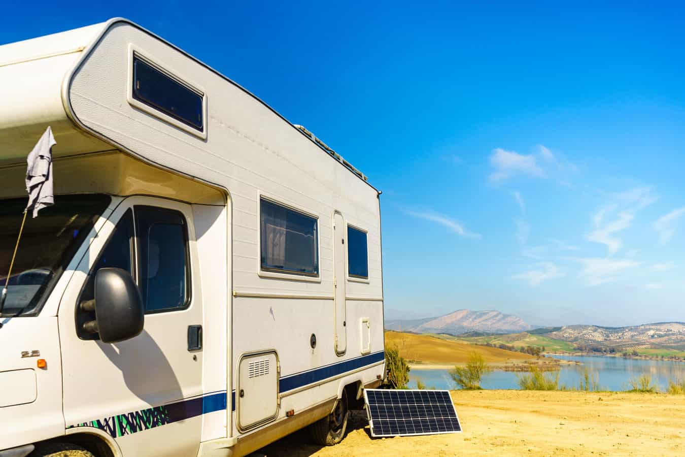 camper battery connected to a solar panel