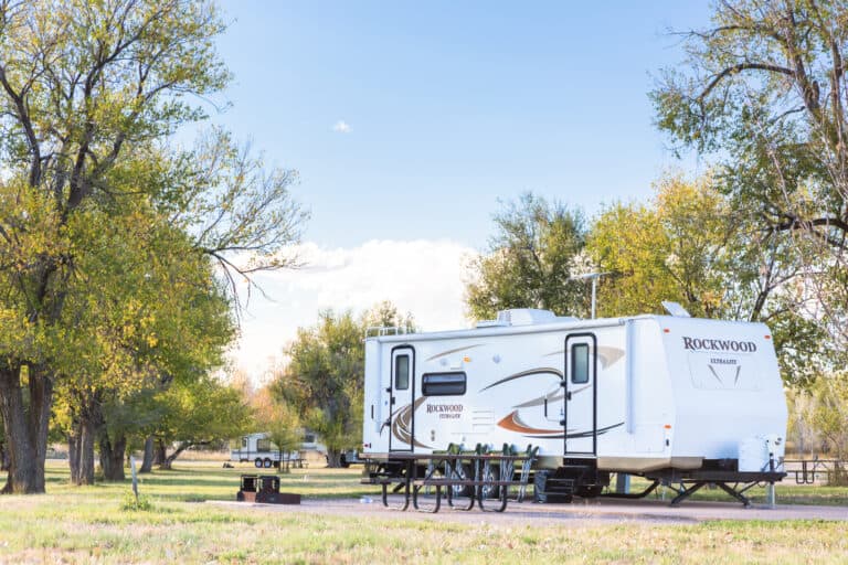 travel trailer at campsite
