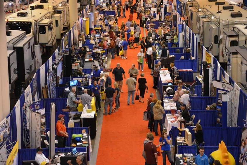 Guests of the Texas RV show walking through aisles