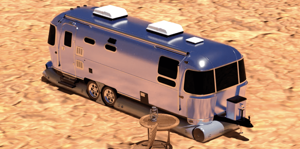 Airstream trailer fitted with AirSkirts in summer climate
