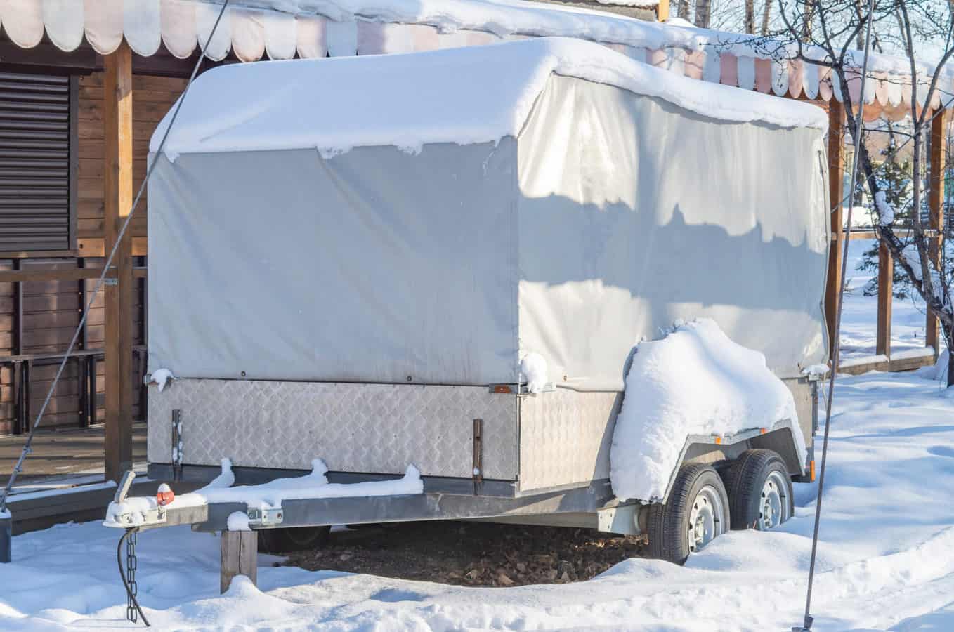 RV cover for snow and wind on trailer