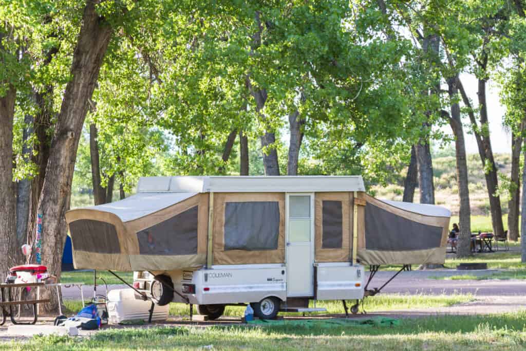 camping in pop-up tent trailer