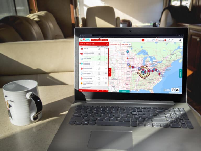 Laptop in RV using RV Trip Wizard on National Plan For Vacation Day