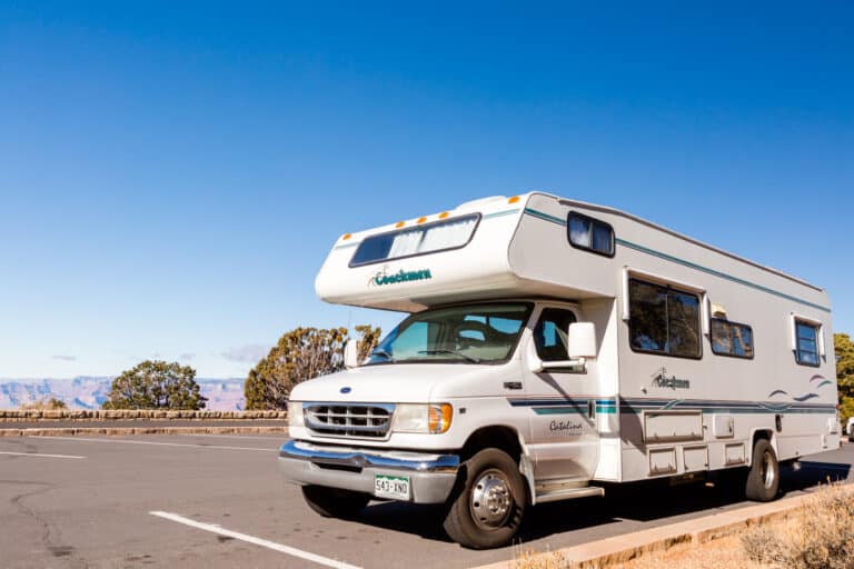 Class C motorhome in parking lot - feature photo for Average Cost Of Insurance on a Class C Motorhome
