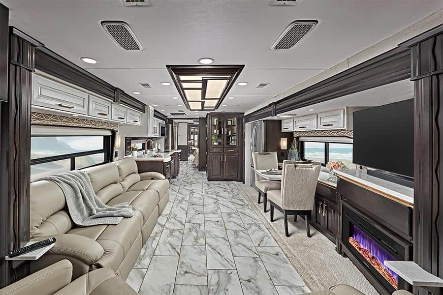 interior shot of Entegra Cornerstone, one of the best Class A Diesel motorhomes for 2022