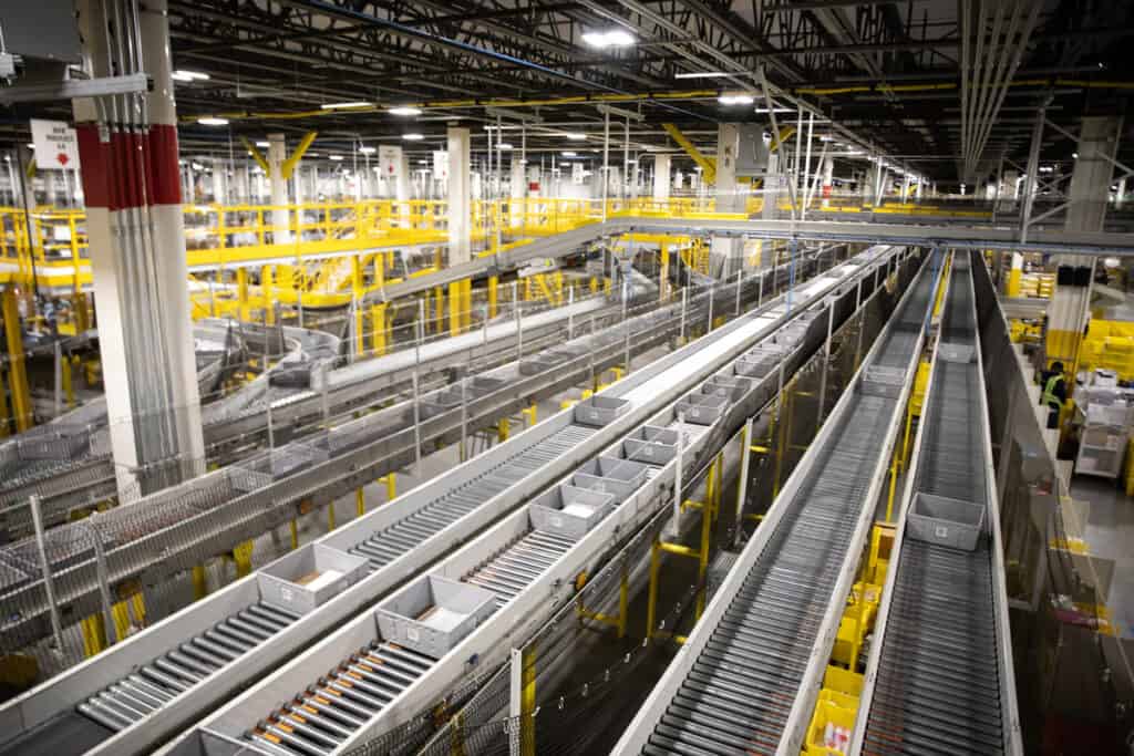 The inside of an Amazon fulfillment center - feature image for Will Amazon Ruin RV Manufacturing?