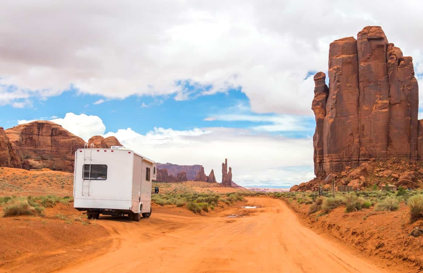 RV on road in Utah without an RV rock guard