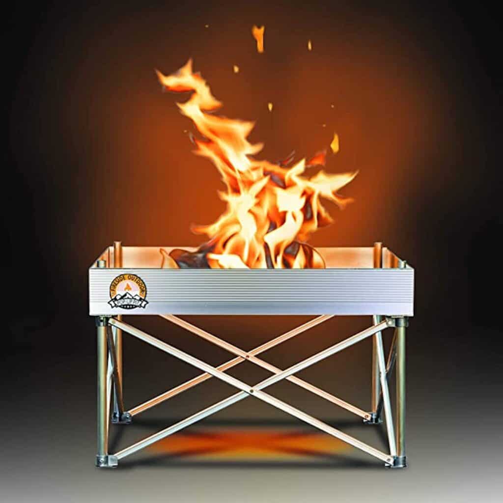 Pop-Up Portable Fire Pit with fire in it
