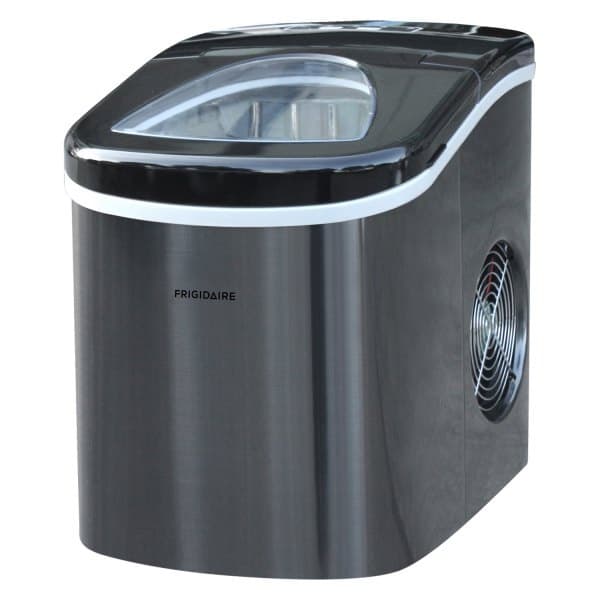 A gray portable ice maker from Frigidaire.