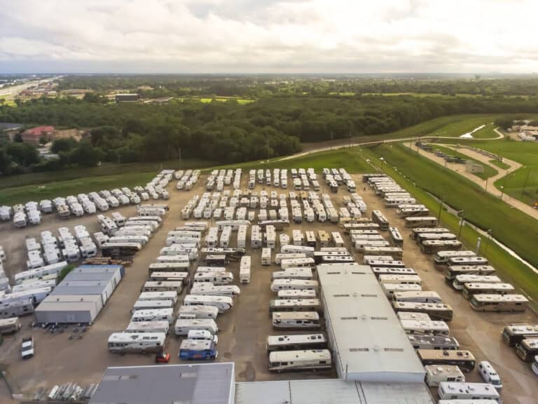 an rv industry dealer lot full of rvs to sell