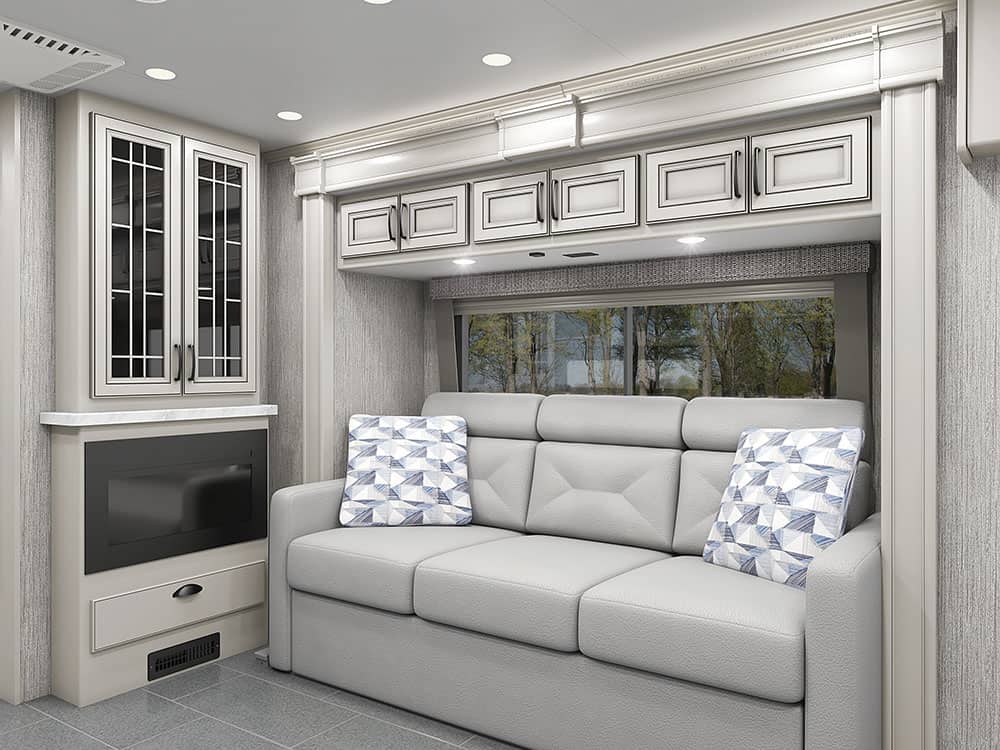 the living room inside the 2023 Frontier motorhome