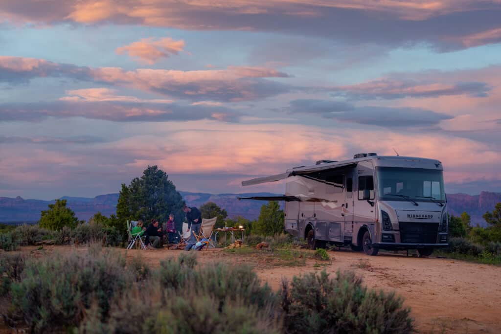new Winnebago RV at sunset, feature image for hershey RV show news