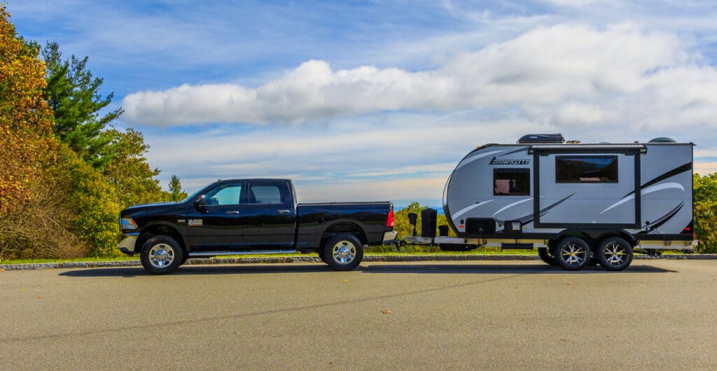 truck and travel trailer - feature image for What States Can You Ride in a Travel Trailer