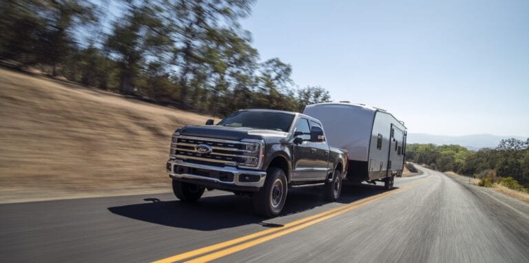 new 2023 Ford Super Duty pulling a trailer