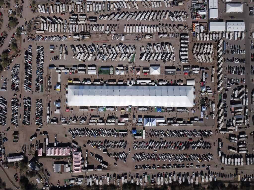 aerial view of RV shows