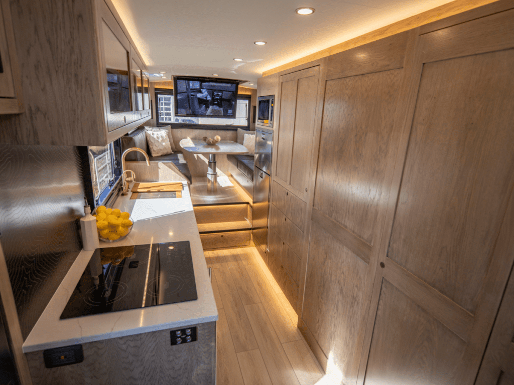 The luxury kitchen of an EarthRoamer SX. 