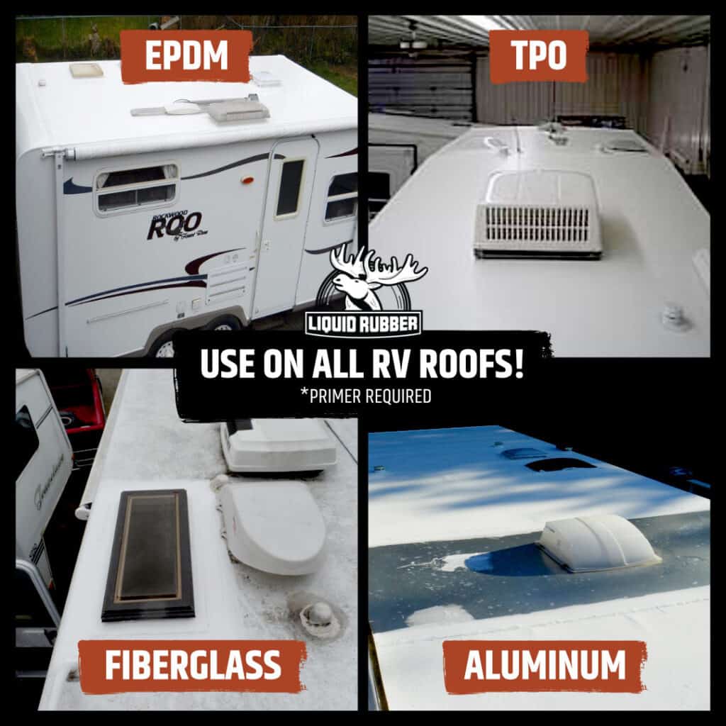 multi-graphic images shows various stages of rV roof restoration