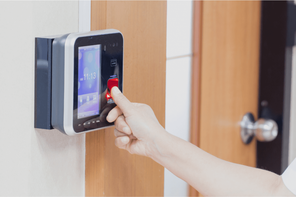 Security system being programed beside a door - RV security systems