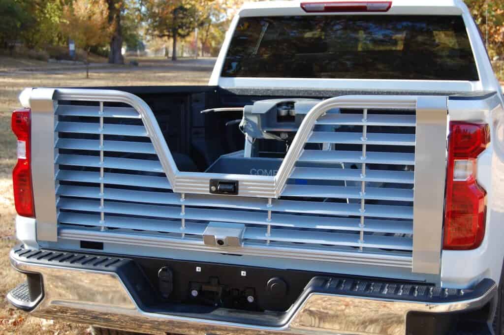 White truck displays custom 5th wheel tailgates by Superior Tailgates