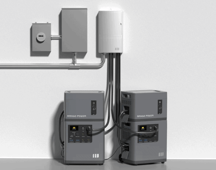Two units with expansion packs connected with the m-panel to a home electrical system.