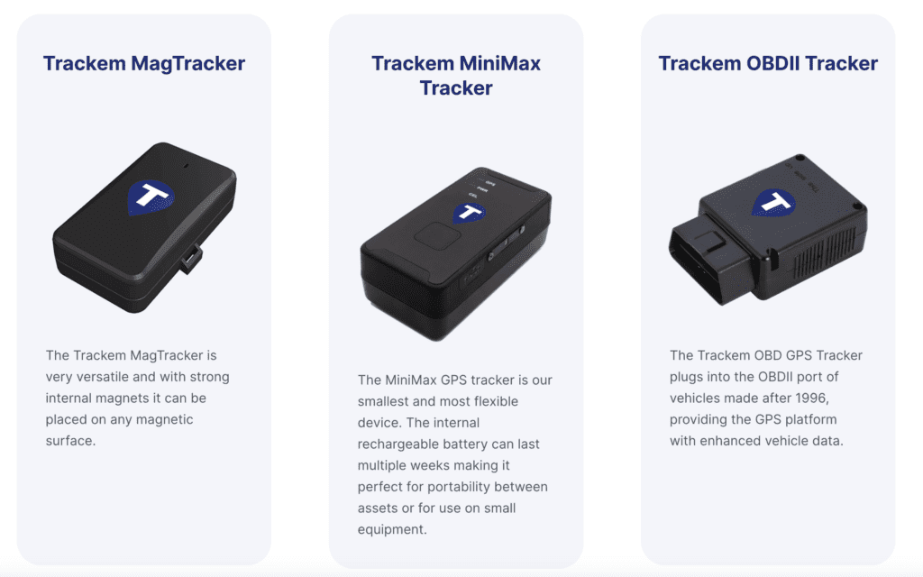 3 gps tracking devices by trackem are spotlighted