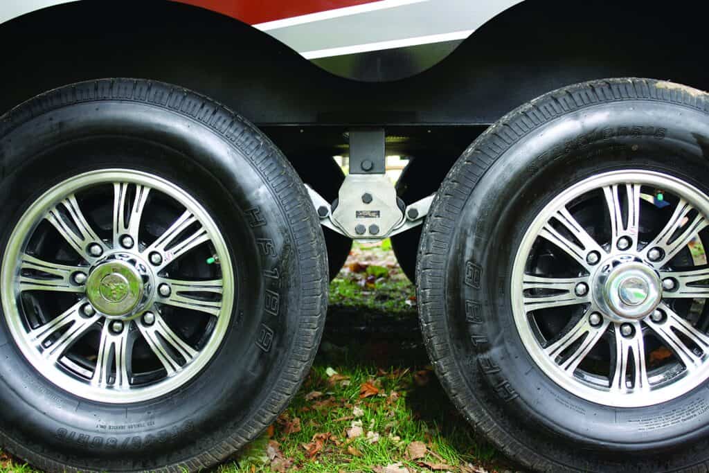 RV suspension upgrades, closeup of tires