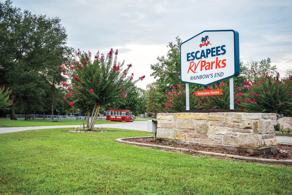 Escapees RV Parks sign in front of campground property