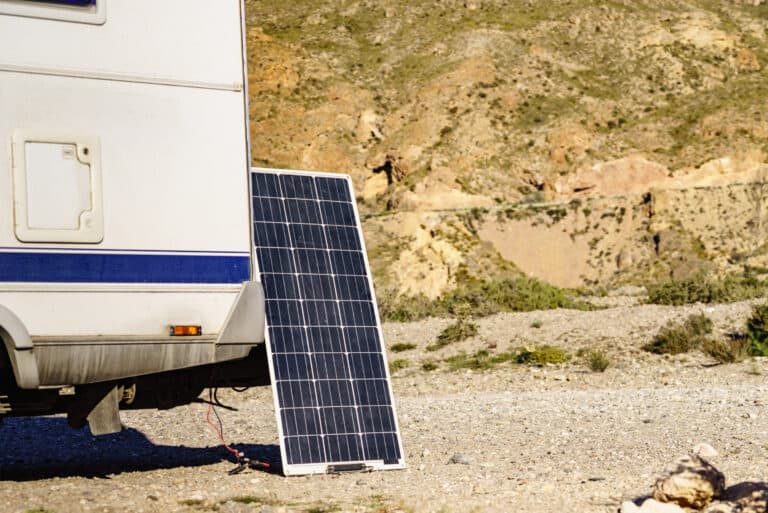 RV solar power portable panel against RV, feature image for solar options