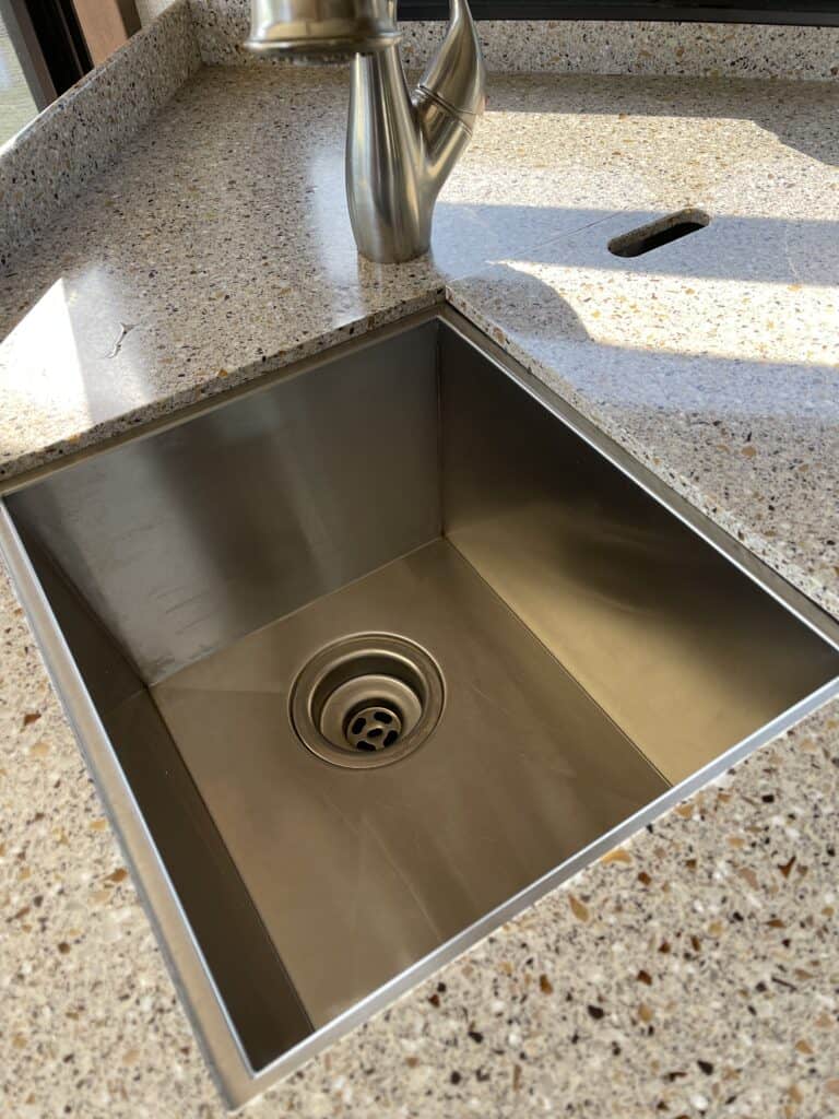 the stainless sink in an RV