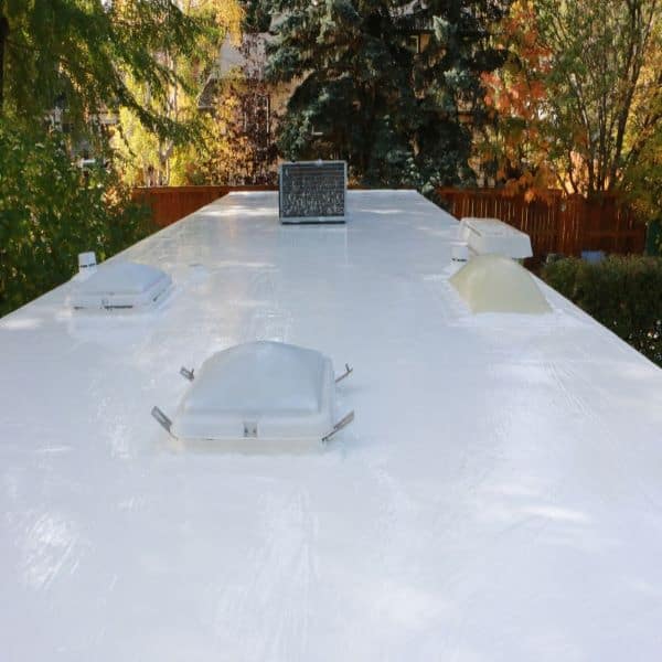 top of RV showing what kind of rv roof coating it has.