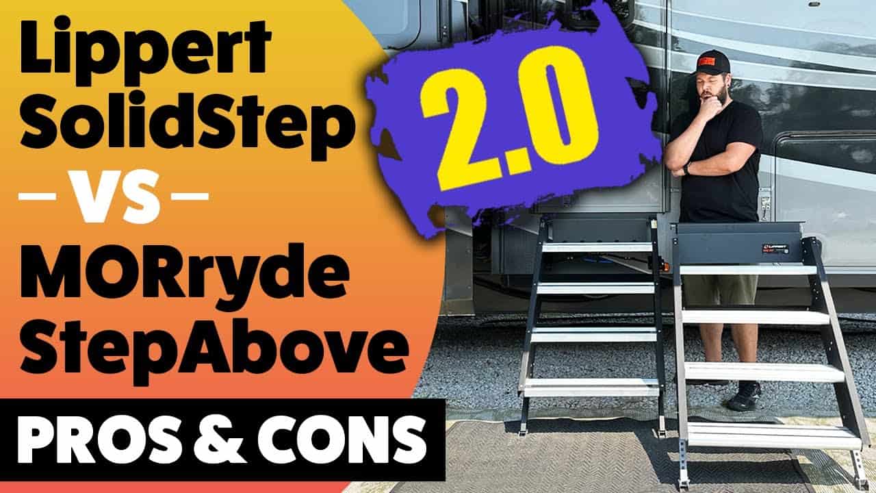 man stands next to two sets of rv entry steps