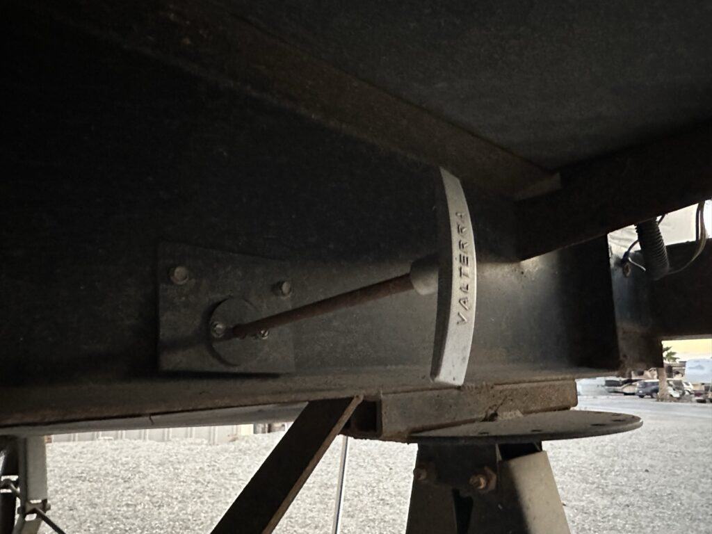 Close up of valve handle on an rv holding tank.