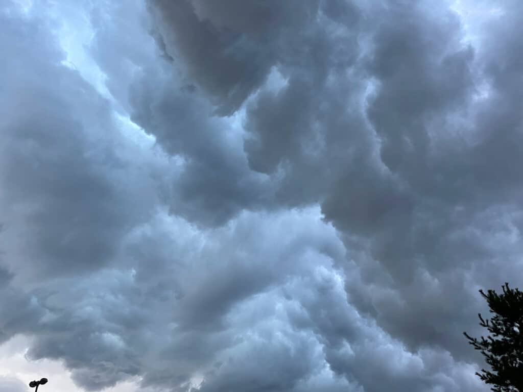 Threatening thunderhead clouds overhead