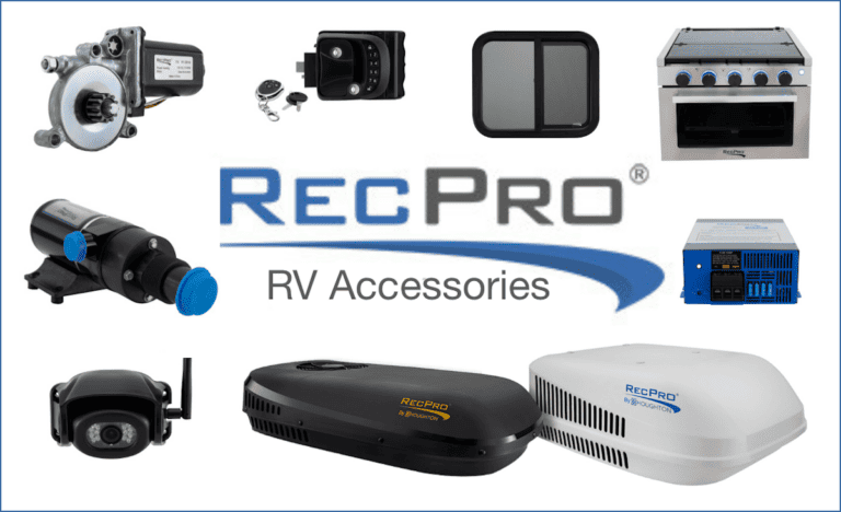 RecPro RV Accessories logo surrounded by product images