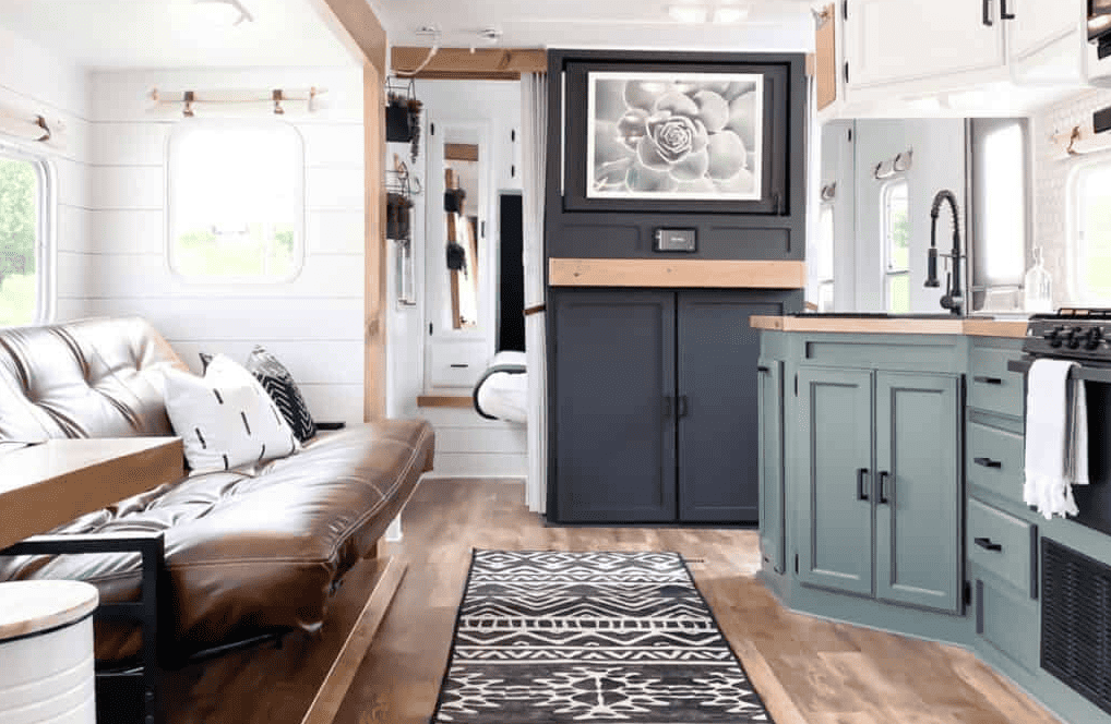 Interior of an rv fully renovated. Photo: Happy Glamper Co.