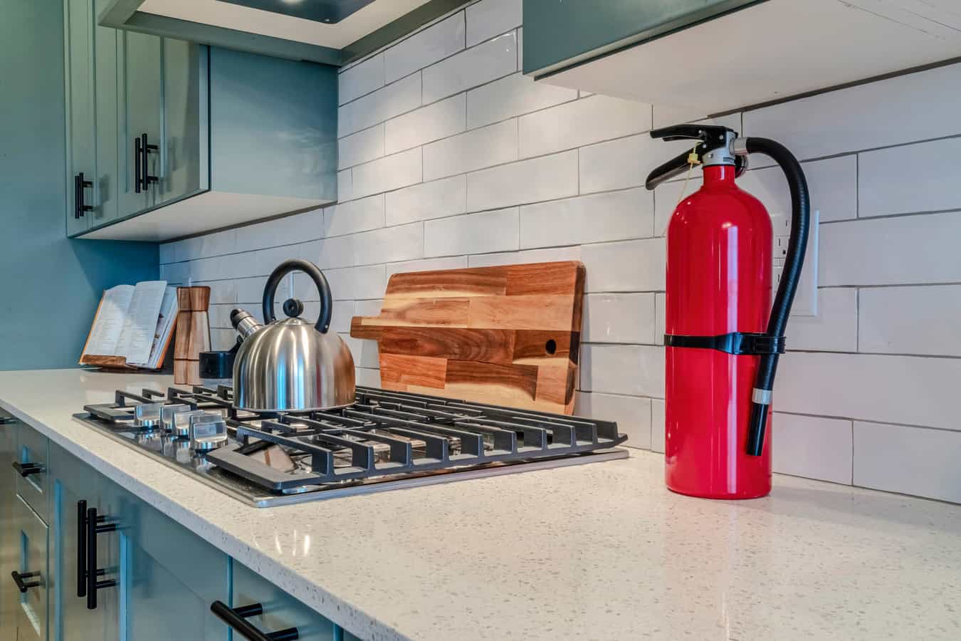 fire safety, fire extinguisher in kitchen